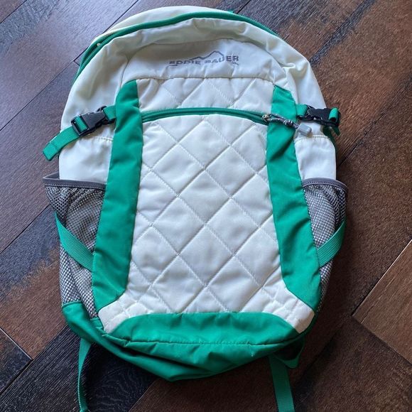 Eddie Bauer Bags Eddiebauer Backpack Green And White Quilted Laptop